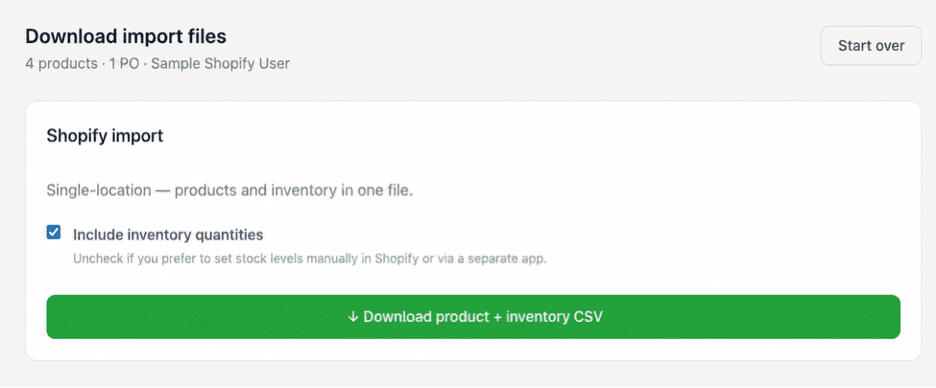 Download import file screen